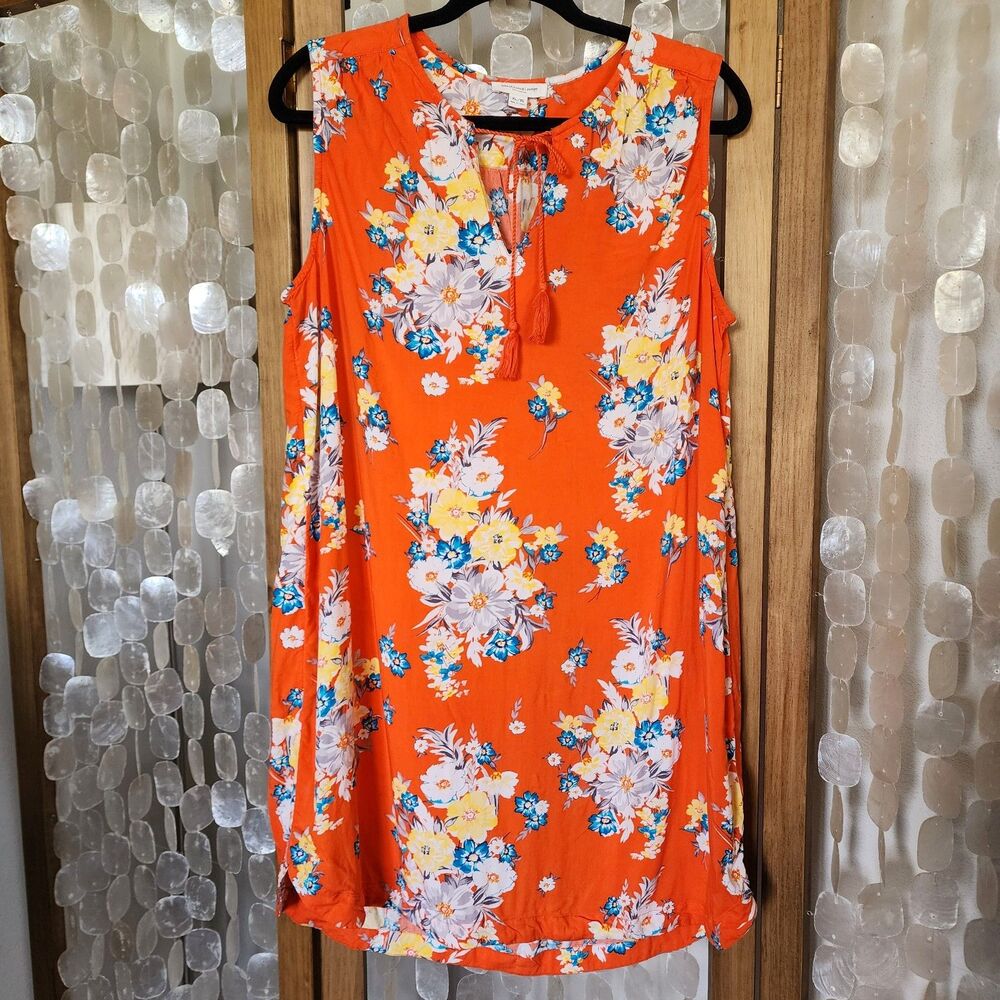 BeachLunchLounge Cover Up Dress XL Orange Floral Boho Tunic Swim Resort Beach